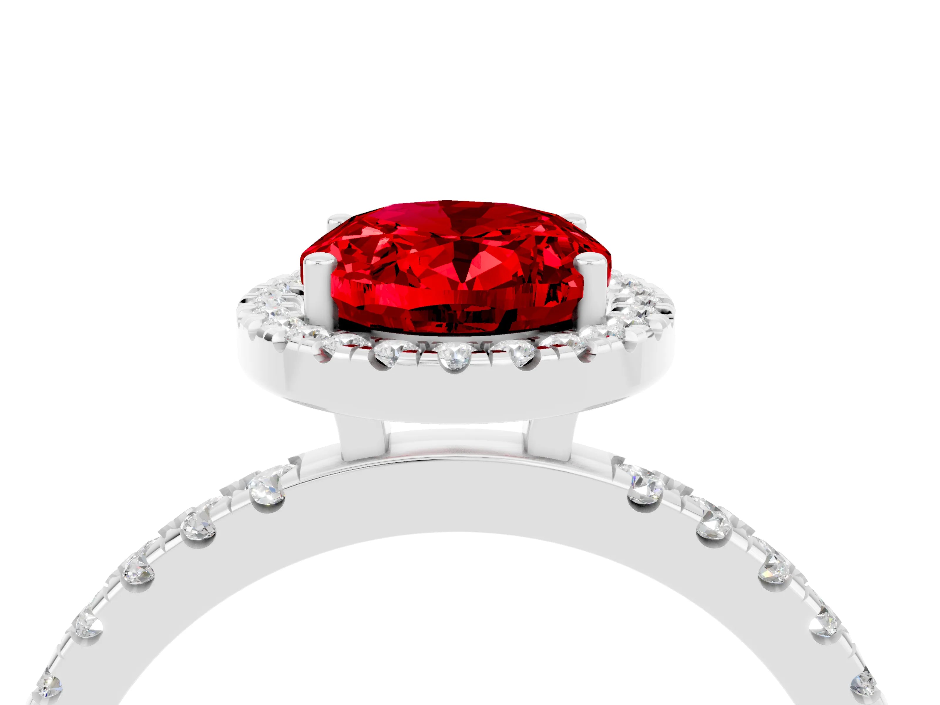White gold Oval Cut Halo Diamond Pave Band with Prong Setting_4