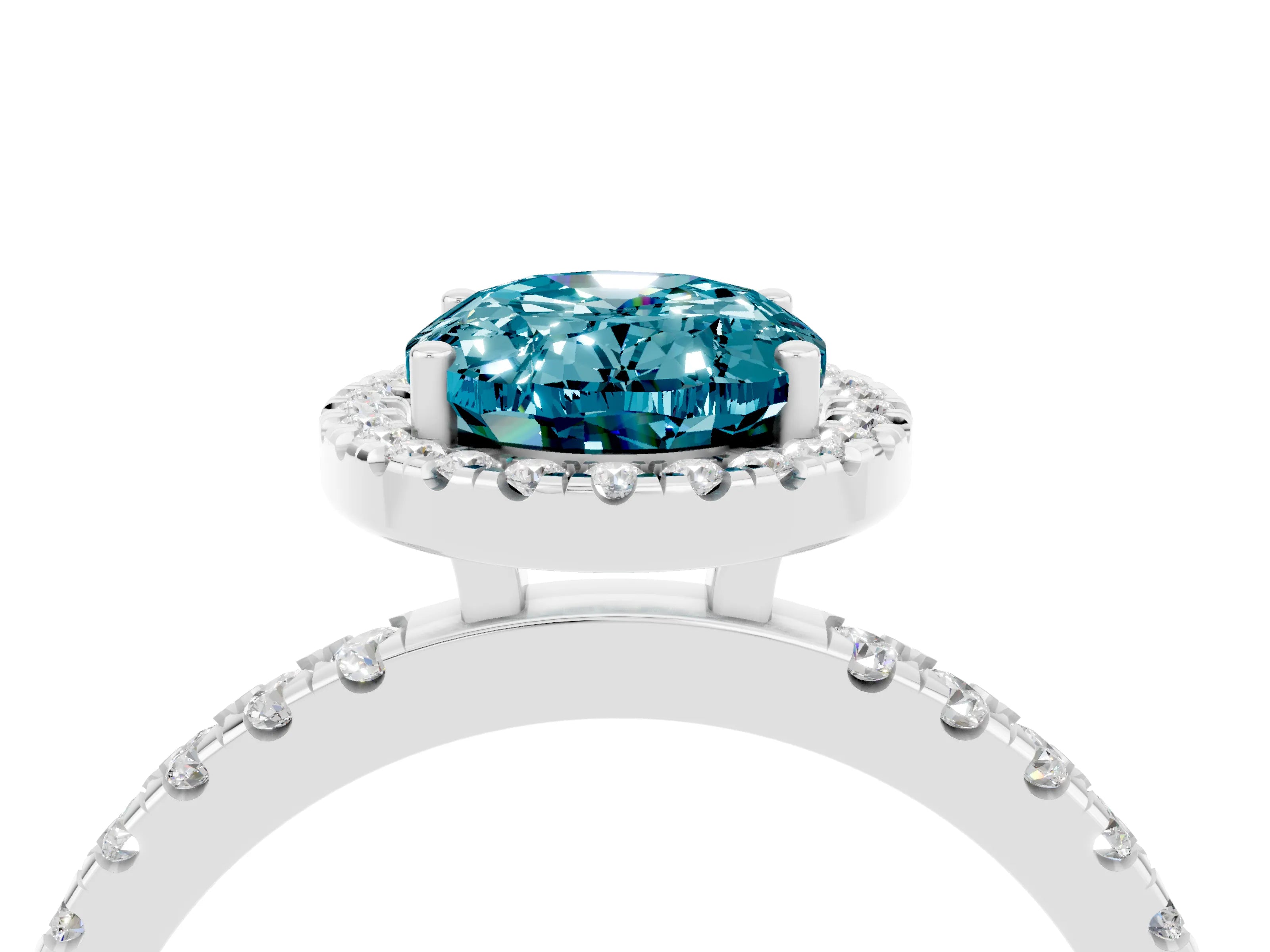 White gold Oval Cut Halo Diamond Pave Band with Prong Setting_4