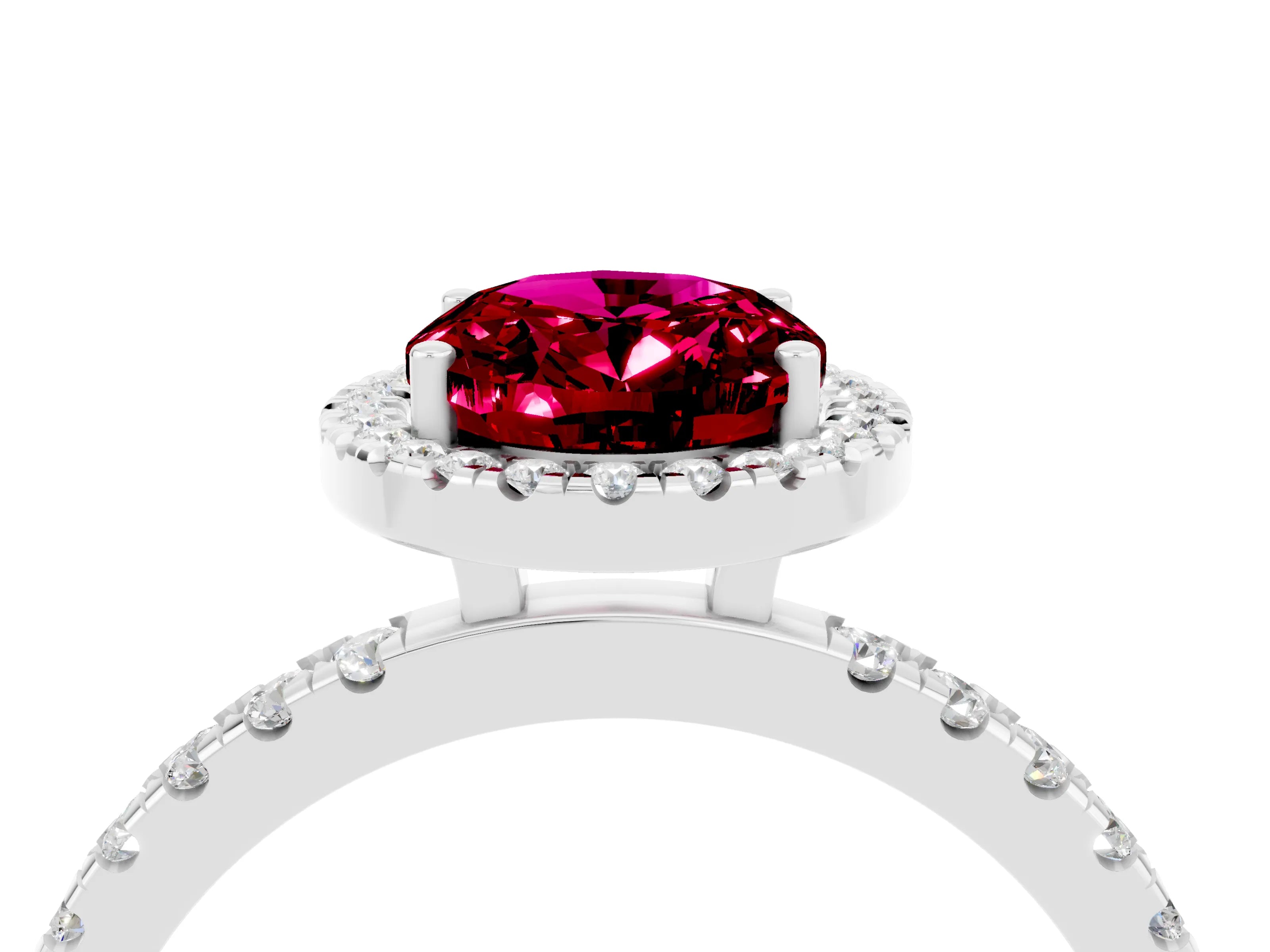 White gold Oval Cut Halo Diamond Pave Band with Prong Setting_4