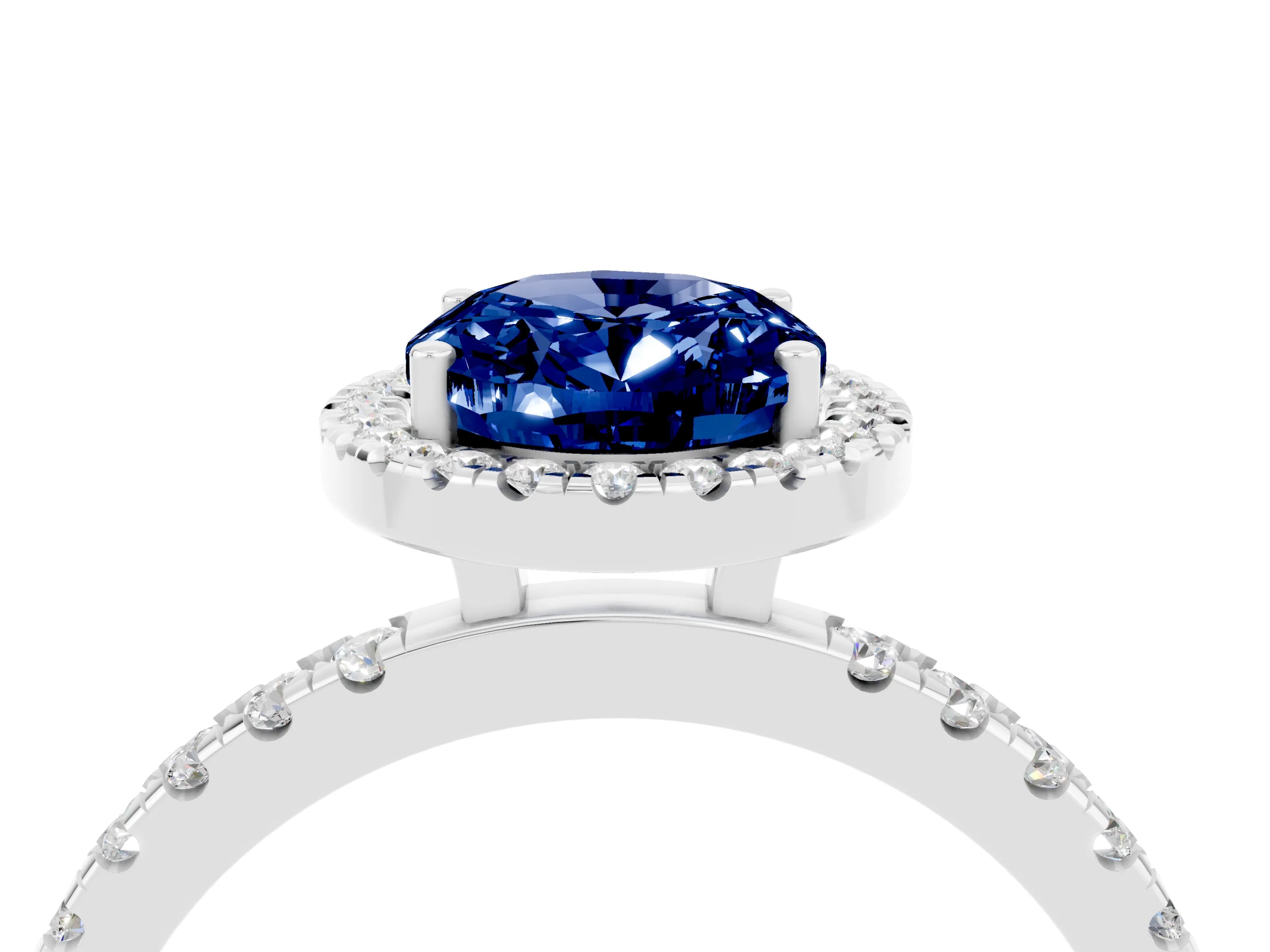 White gold Oval Cut Halo Diamond Pave Band with Prong Setting_4