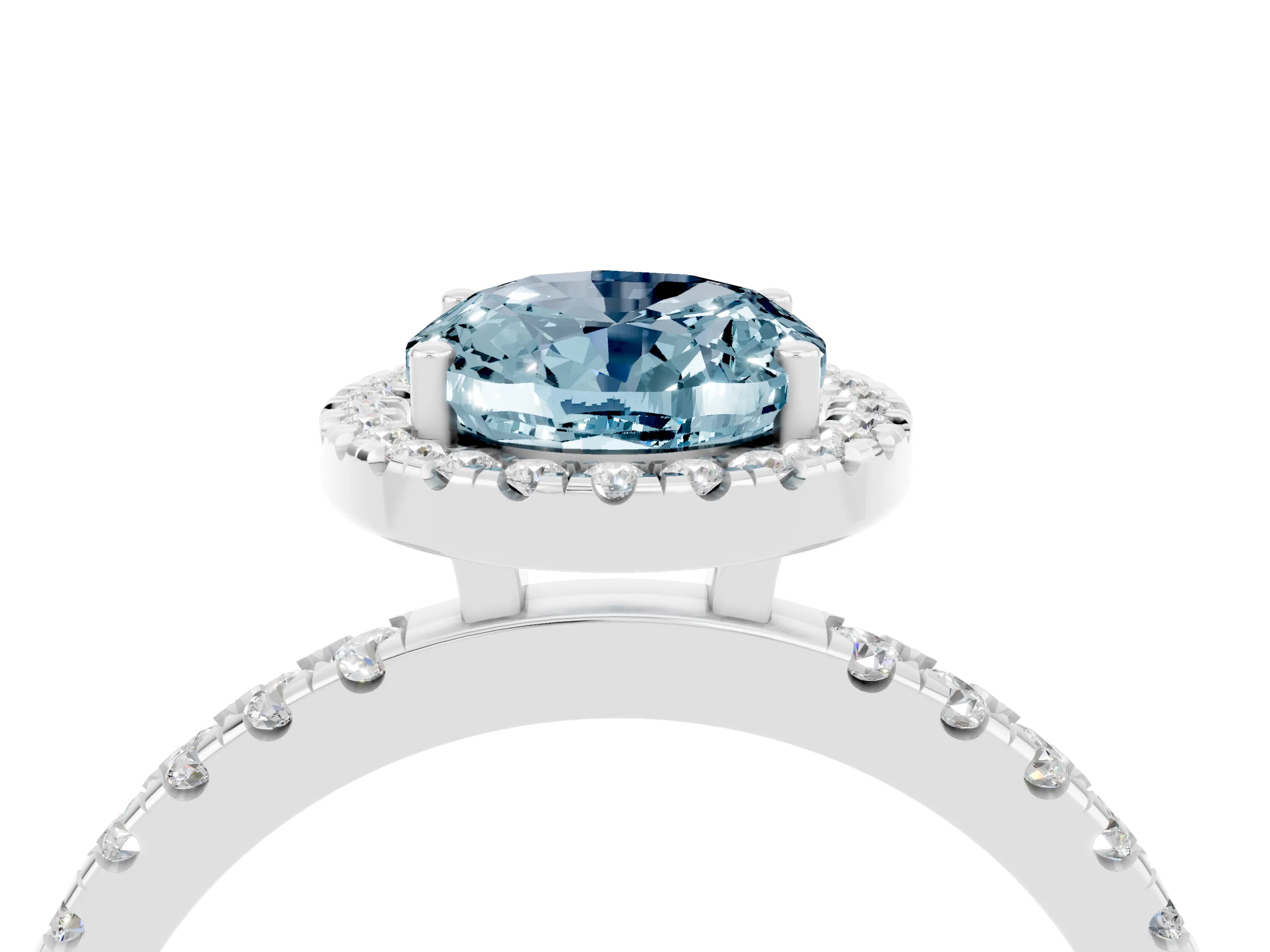 White gold Oval Cut Halo Diamond Pave Band with Prong Setting_4