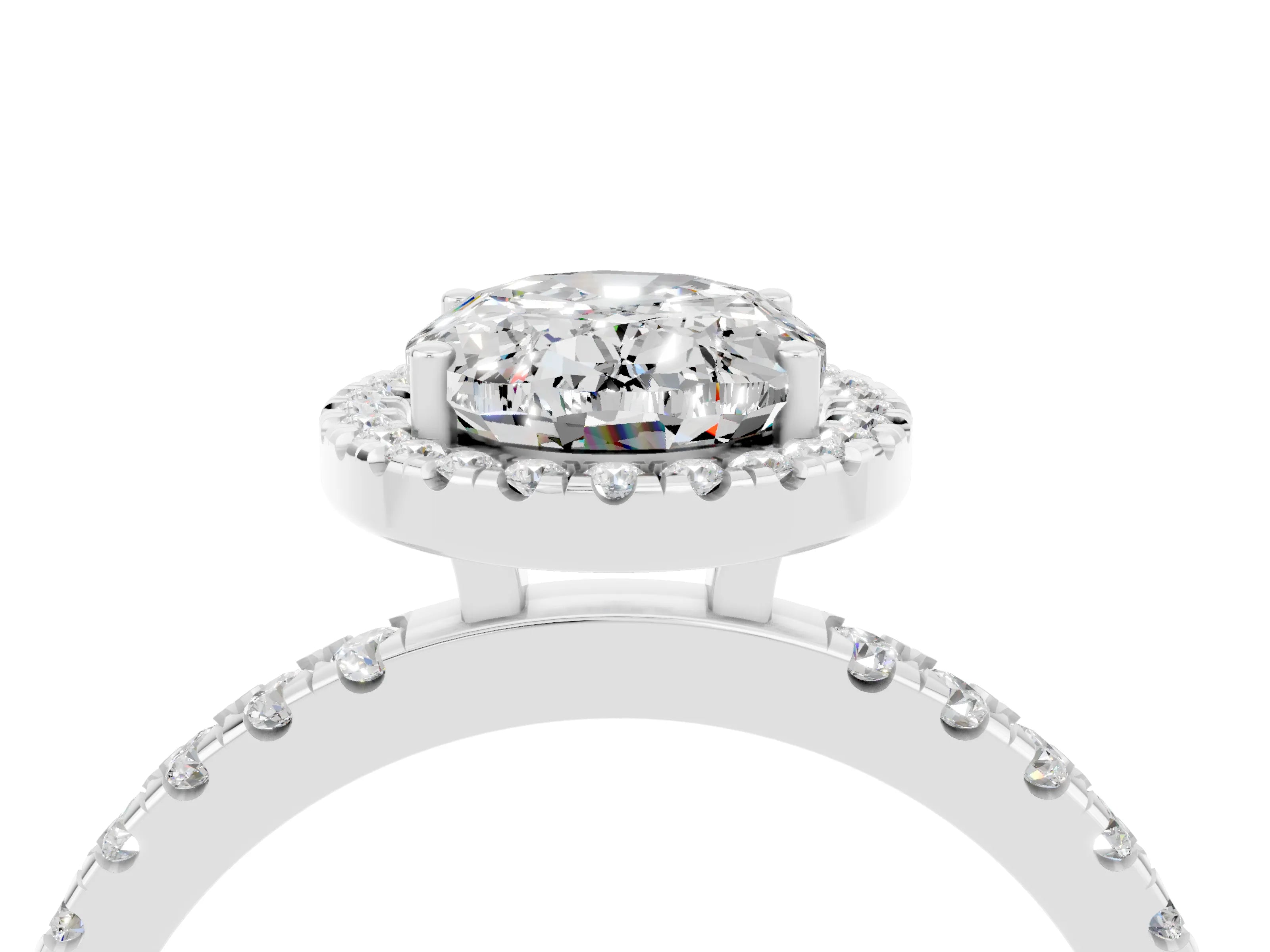 White gold Oval Cut Halo Diamond Pave Band with Prong Setting_4
