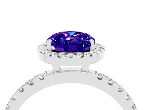 White gold Oval Cut Halo Diamond Pave Band with Prong Setting_4