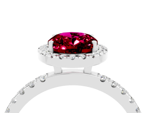 White gold Oval Cut Halo Diamond Pave Band with Prong Setting_4