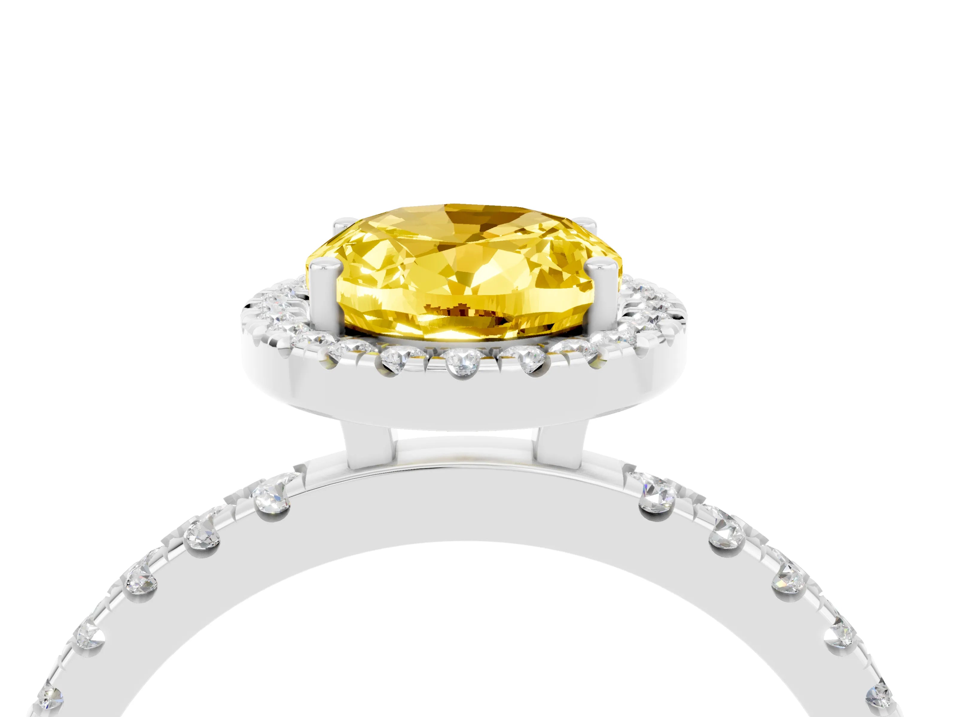 White gold Oval Cut Halo Diamond Pave Band with Prong Setting_4