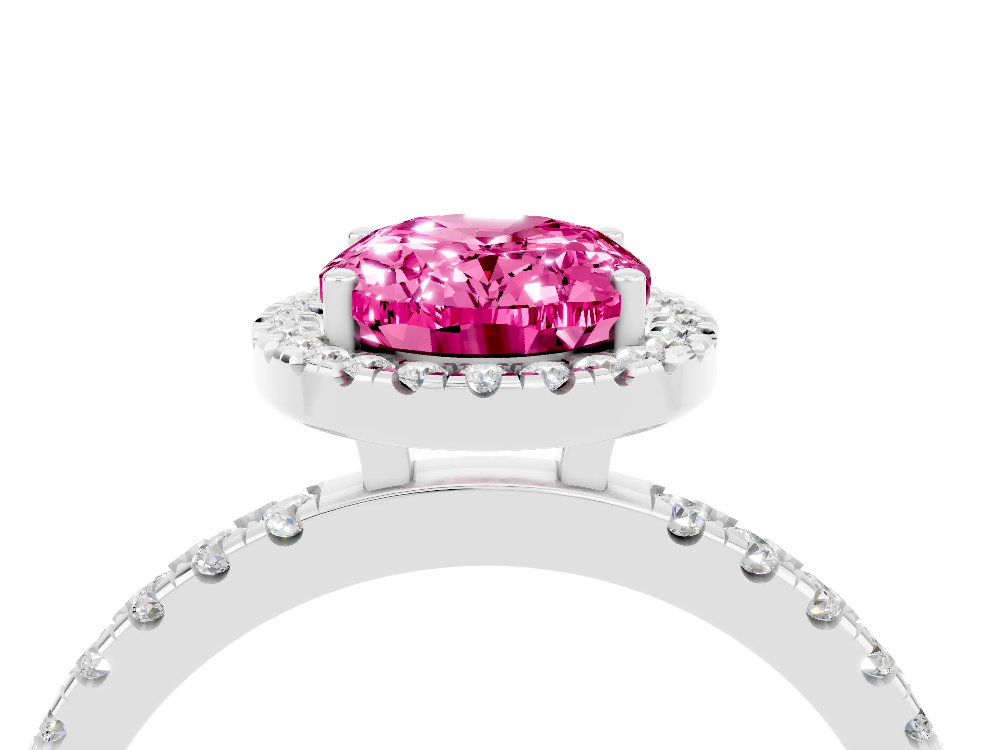 White gold Oval Cut Halo Diamond Pave Band with Prong Setting_4