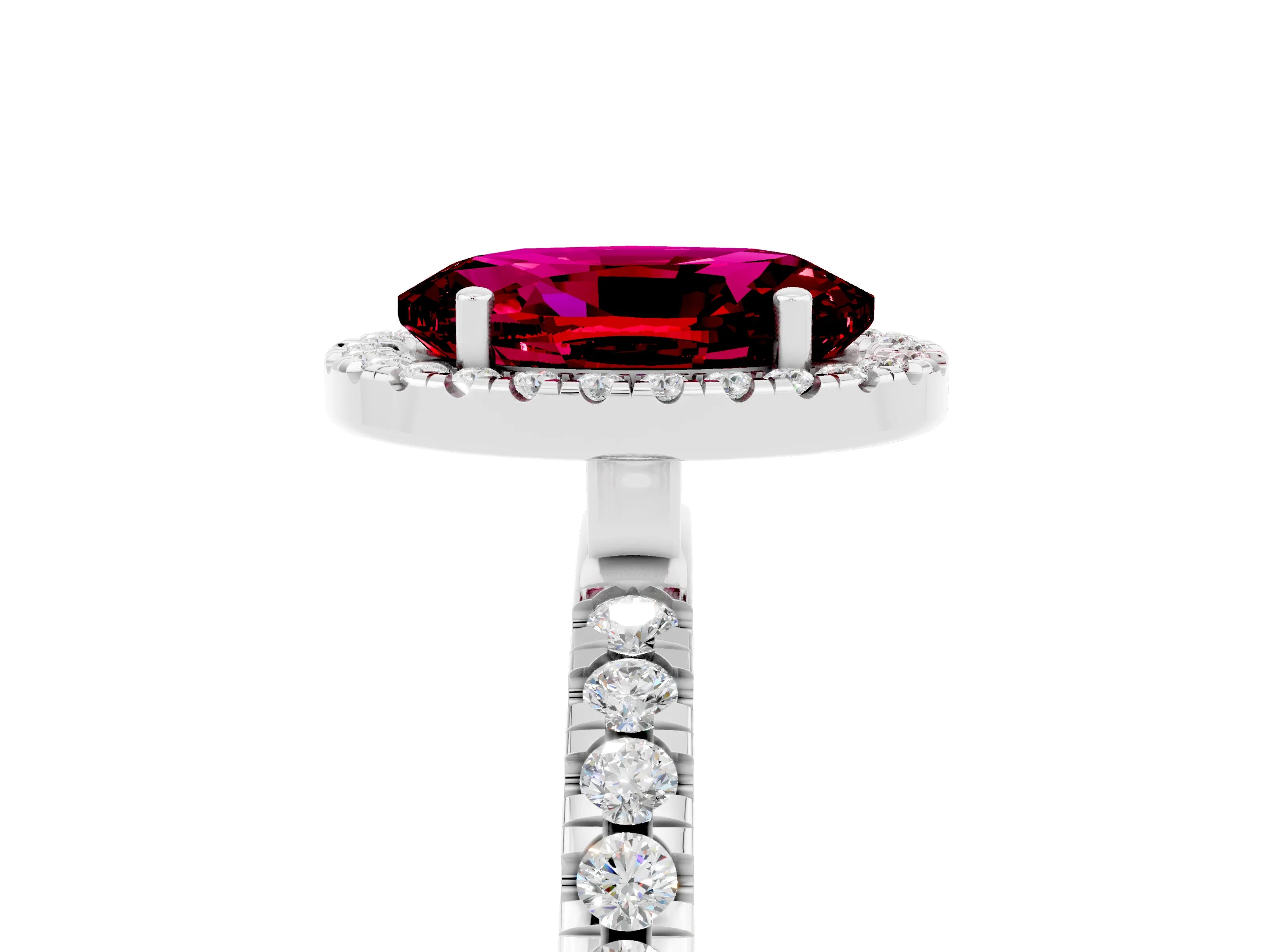 White gold Oval Cut Halo Diamond Pave Band with Prong Setting_5