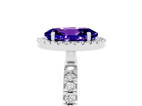 White gold Oval Cut Halo Diamond Pave Band with Prong Setting_5