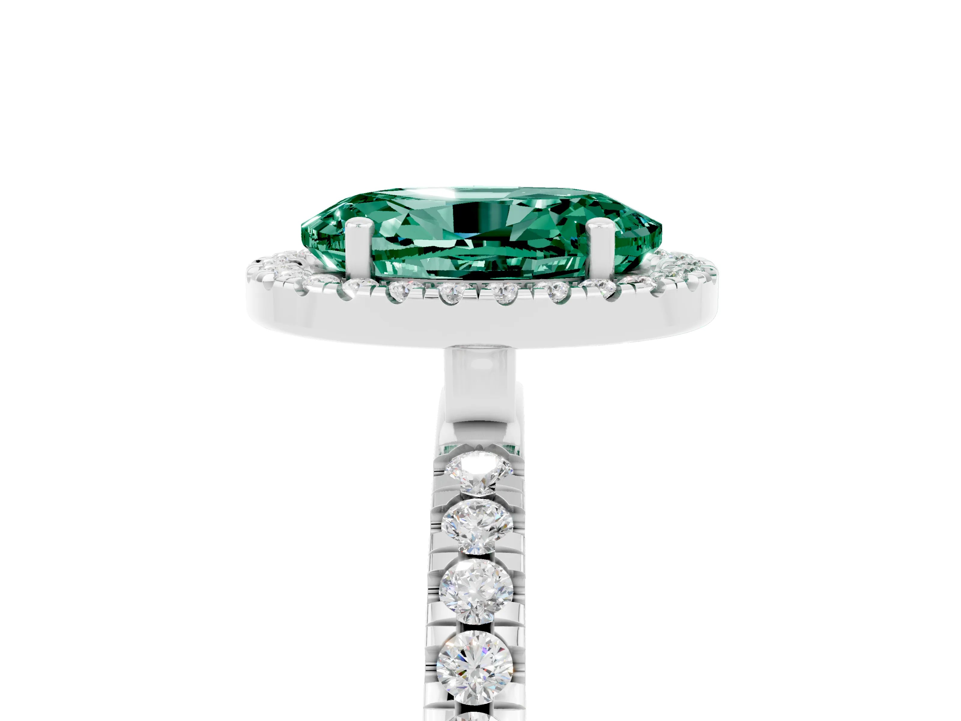 White gold Oval Cut Halo Diamond Pave Band with Prong Setting_5