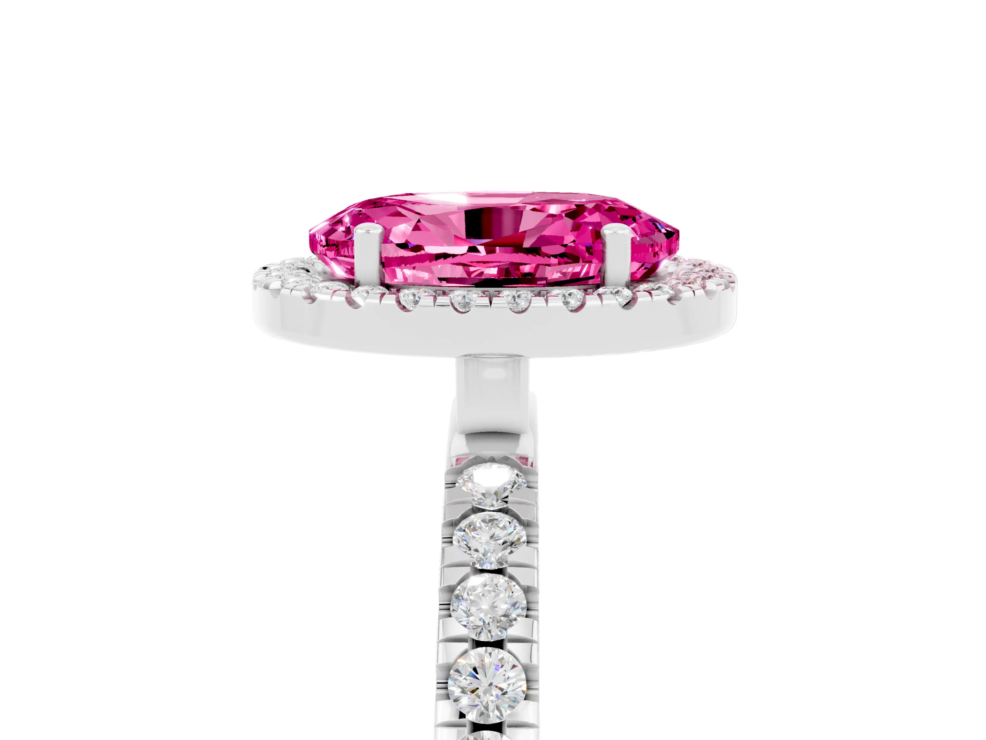 White gold Oval Cut Halo Diamond Pave Band with Prong Setting_5