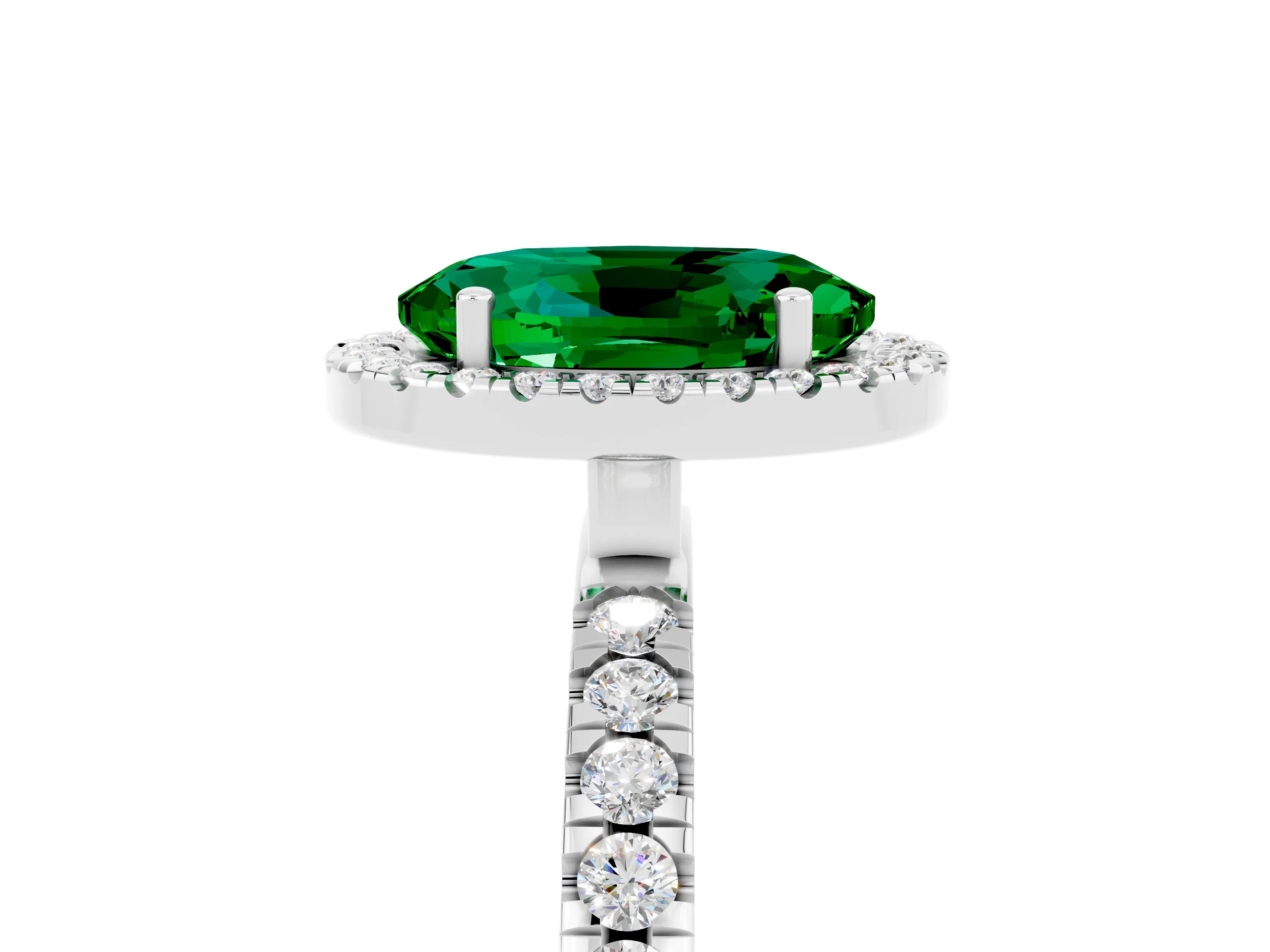 White gold Oval Cut Halo Diamond Pave Band with Prong Setting_5