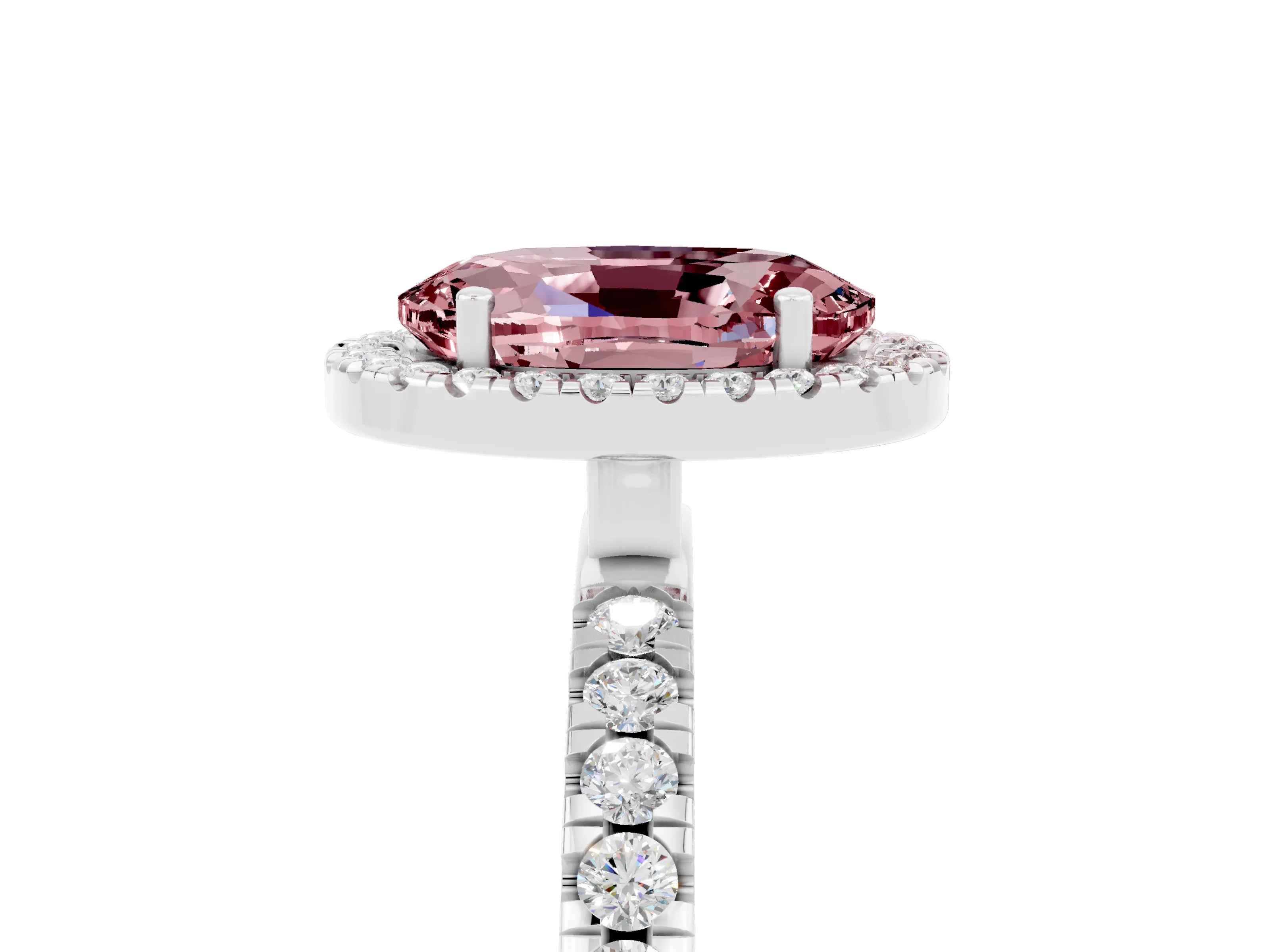 White gold Oval Cut Halo Diamond Pave Band with Prong Setting_5