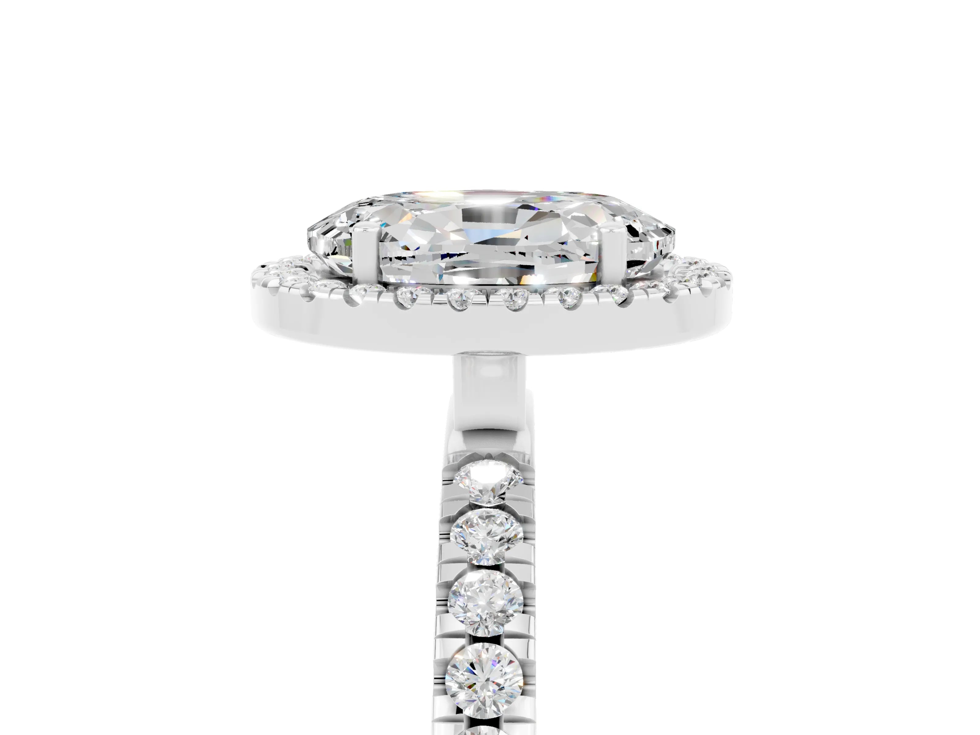 White gold Oval Cut Halo Diamond Pave Band with Prong Setting_5