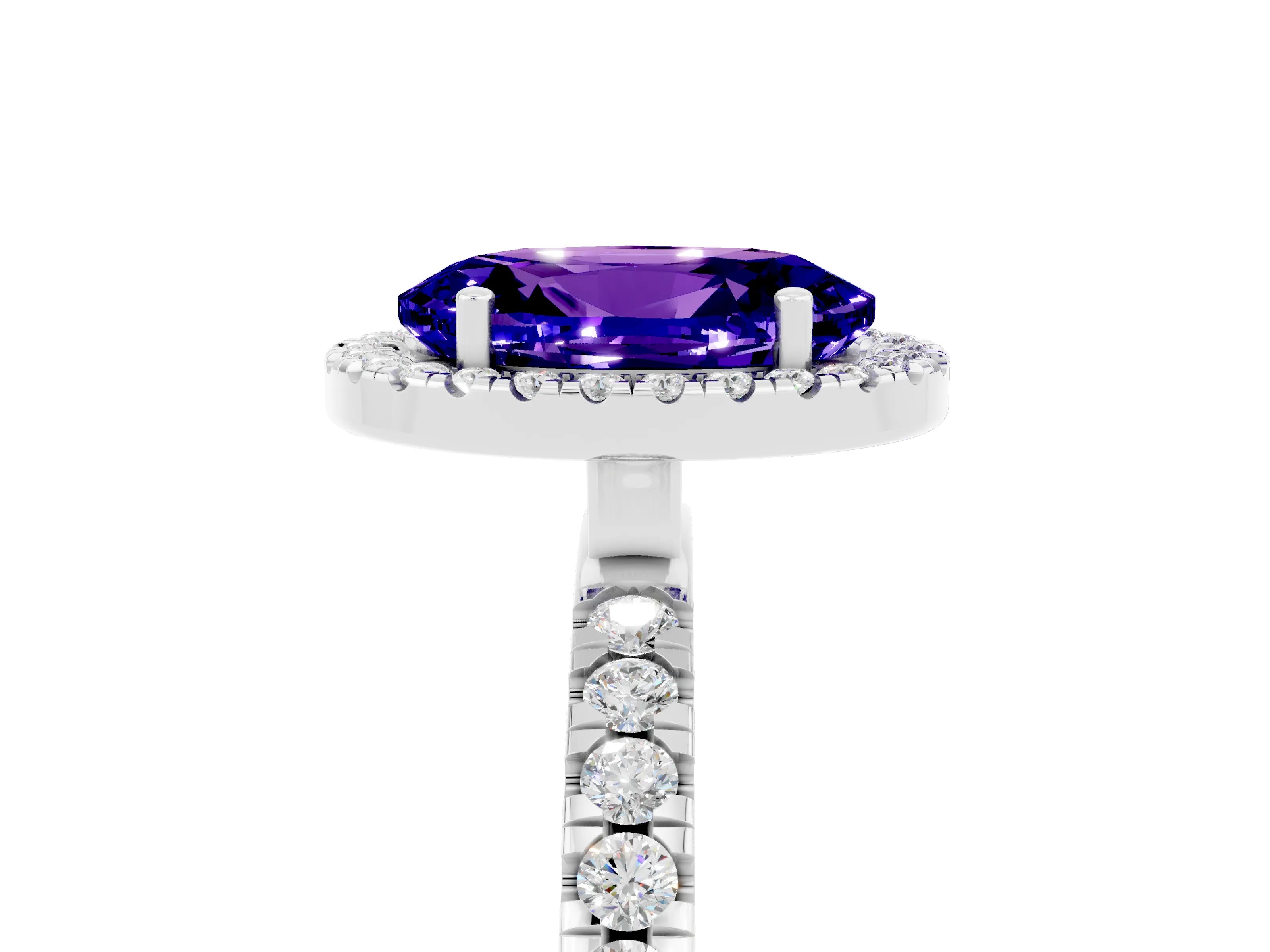 White gold Oval Cut Halo Diamond Pave Band with Prong Setting_5