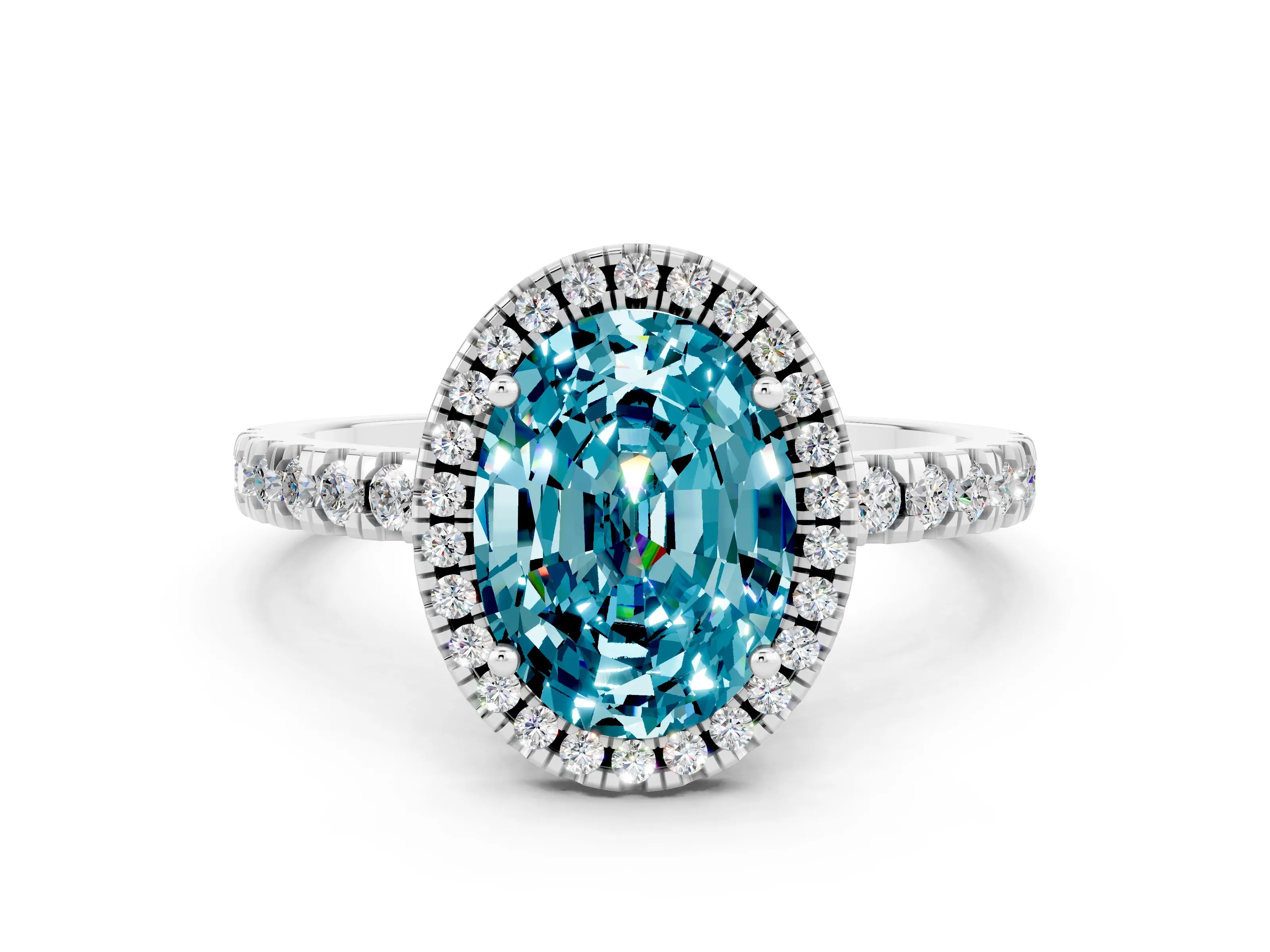 White gold Oval Cut Halo Diamond Pave Band with Prong Setting