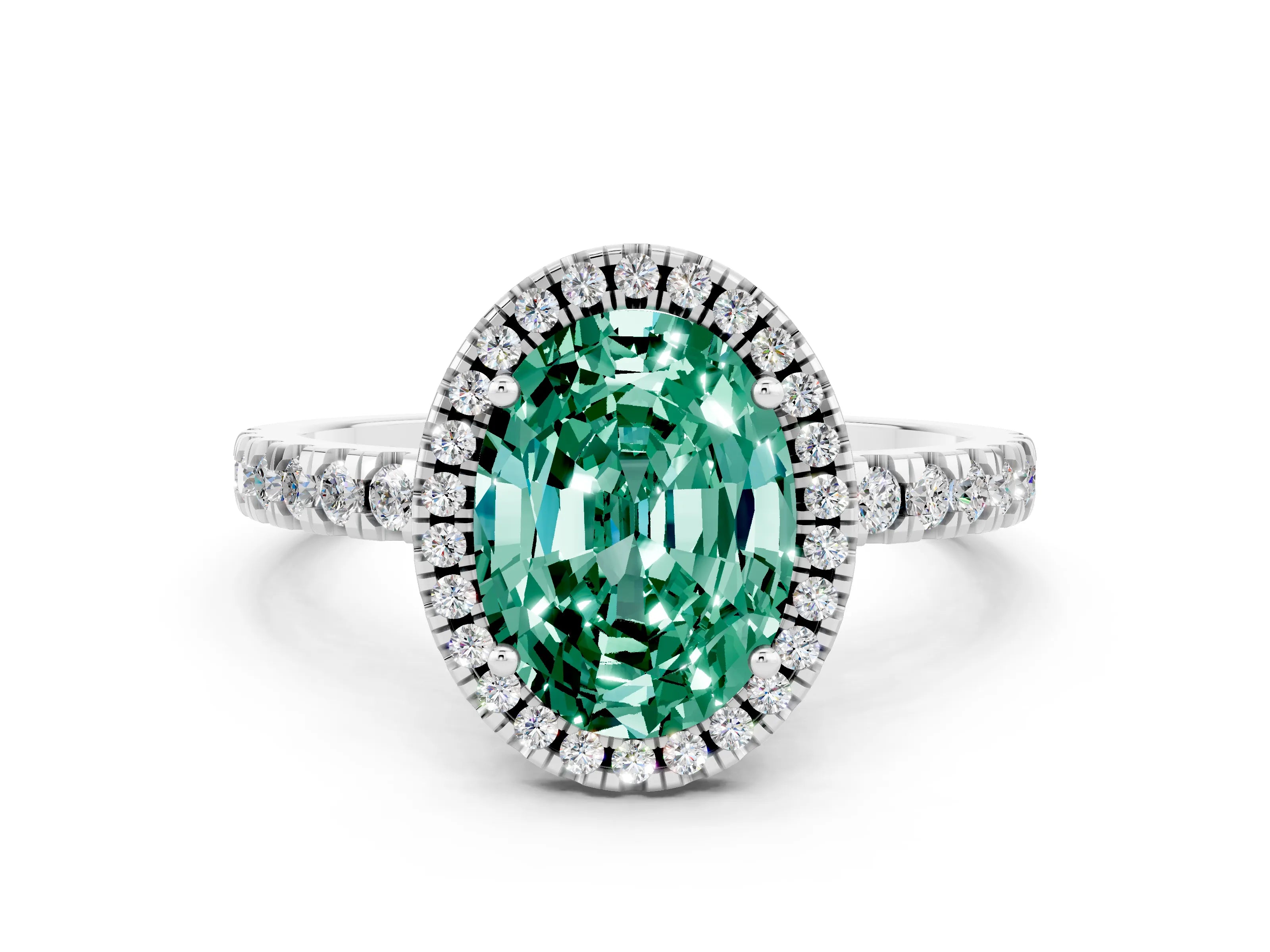 White gold Oval Cut Halo Diamond Pave Band with Prong Setting