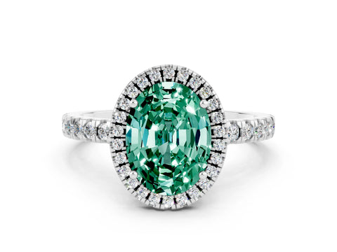 White gold Oval Cut Halo Diamond Pave Band with Prong Setting