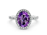 White gold Oval Cut Halo Diamond Pave Band with Prong Setting