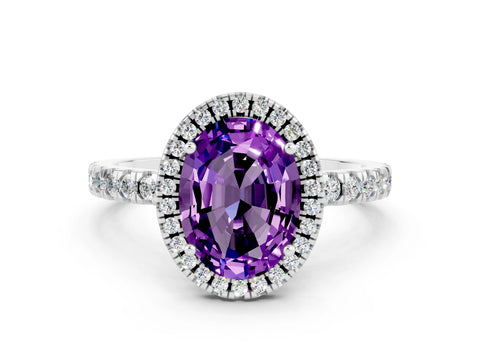 White gold Oval Cut Halo Diamond Pave Band with Prong Setting