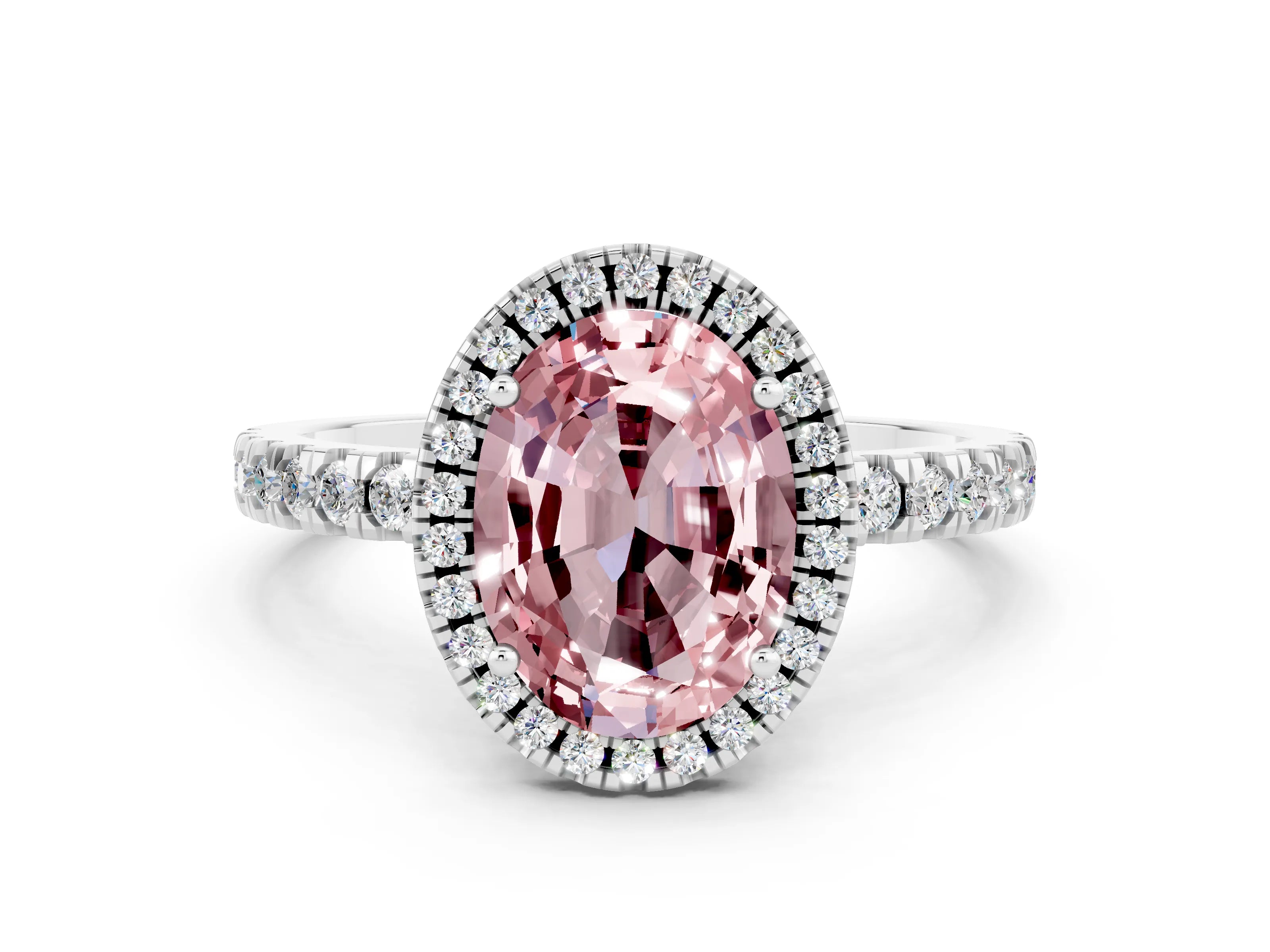 White gold Oval Cut Halo Diamond Pave Band with Prong Setting
