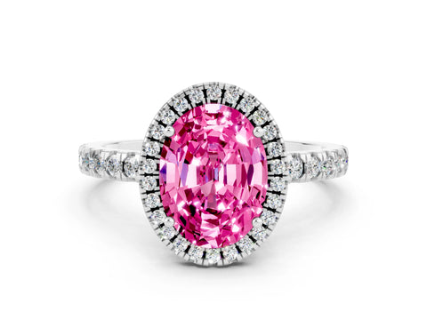 White gold Oval Cut Halo Diamond Pave Band with Prong Setting