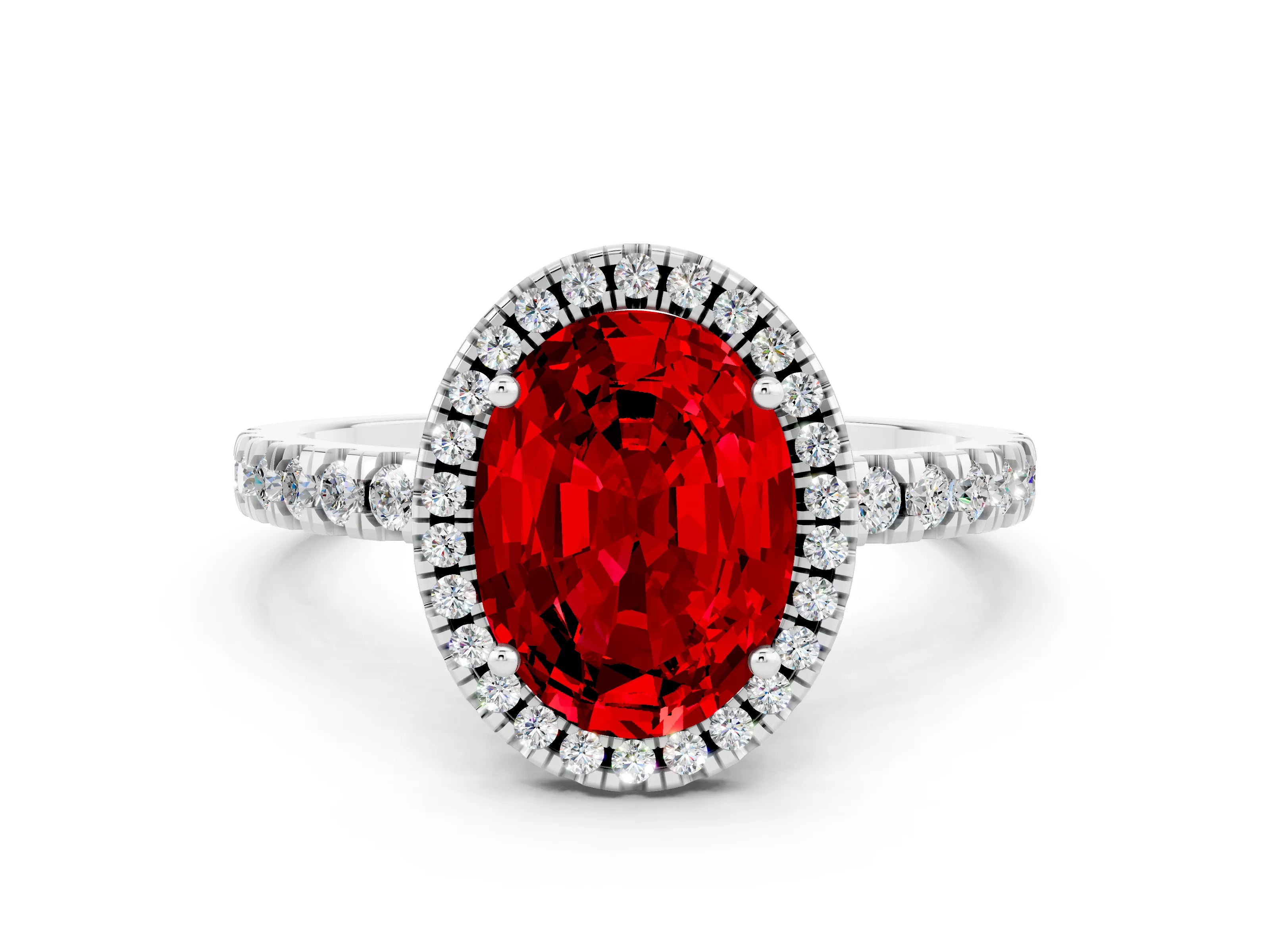 White gold Oval Cut Halo Diamond Pave Band with Prong Setting