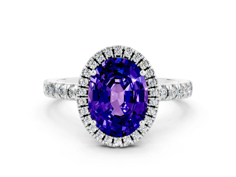White gold Oval Cut Halo Diamond Pave Band with Prong Setting