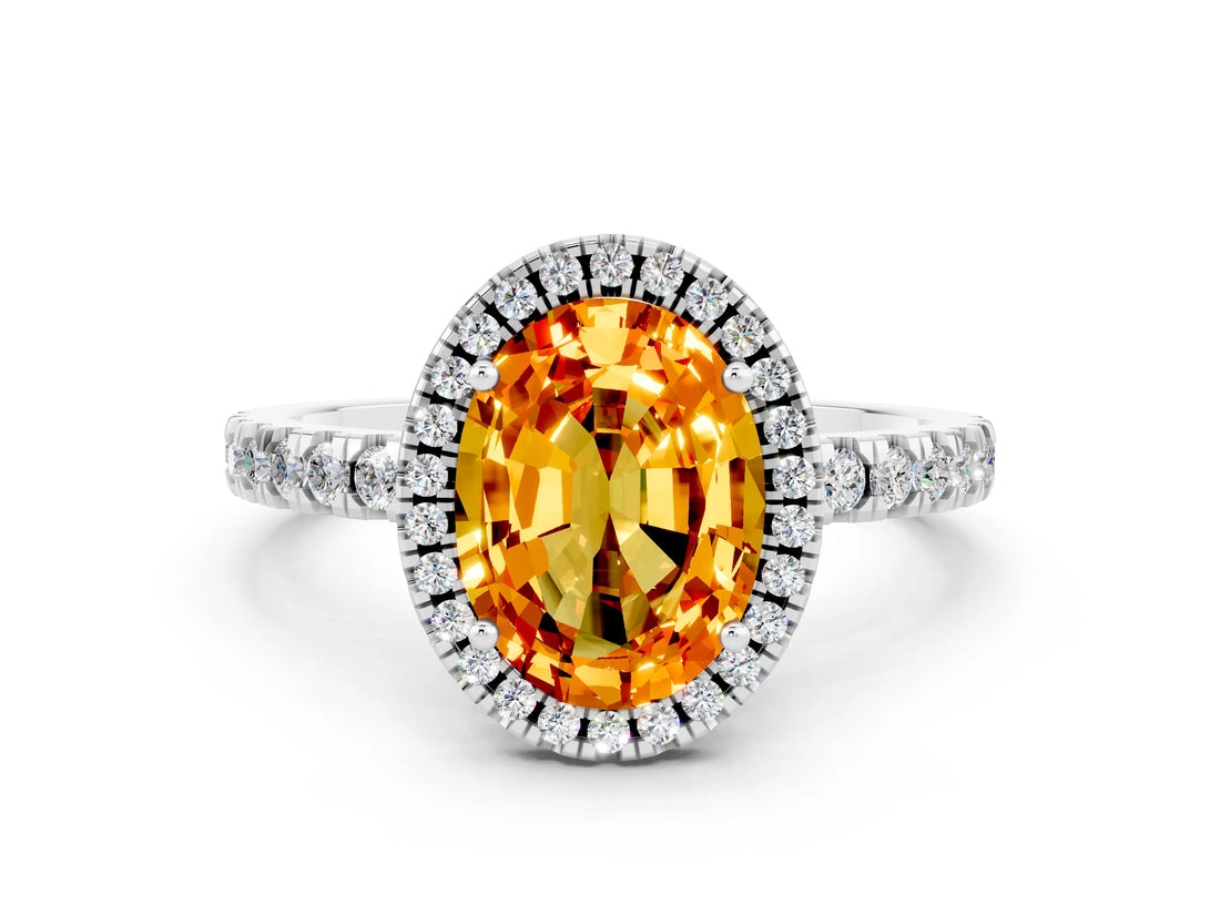 White gold Oval Cut Halo Diamond Pave Band with Prong Setting