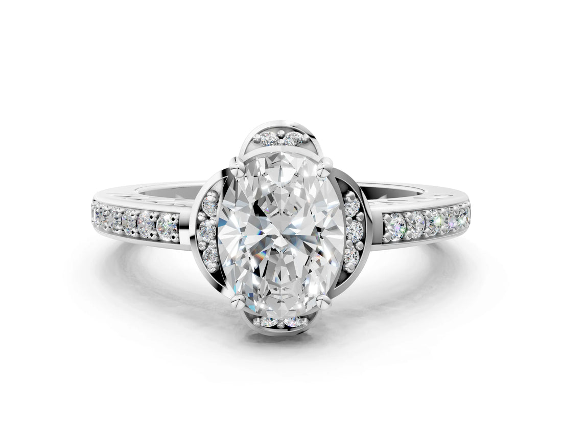 White gold Oval Cut Halo Diamond Ring with Channel Set Band and Four-Prong Setting_32