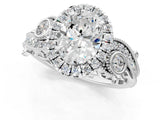 White gold Oval Cut Halo Diamond Ring with Milgrain and Bezel Accents on a Split Shank Band_16