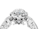 White gold Oval Cut Halo Diamond Ring with Milgrain and Bezel Accents on a Split Shank Band_19