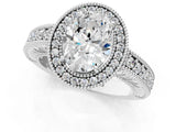 White gold Oval Cut Halo Diamond Ring with Pavé Band and Four-Prong Setting_189