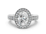 White gold Oval Cut Halo Diamond Ring with Pavé Band and Four-Prong Setting_191