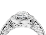 White gold Oval Cut Halo Diamond Ring with Pavé Band and Four-Prong Setting_195