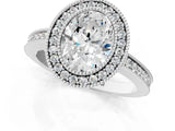 White gold Oval Cut Halo Diamond Ring with Pavé Band and Milgrain Prong Setting_33