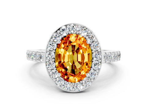 White gold Oval Cut Halo Diamond Ring with Pavé Band and Three-Prong Setting_12