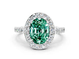 White gold Oval Cut Halo Diamond Ring with Pavé Band and Three-Prong Setting_12