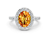 White gold Oval Cut Halo Diamond Ring with Pavé Band and Three-Prong Setting_12