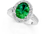White gold Oval Cut Halo Diamond Ring with Pavé Band and Three-Prong Setting_13