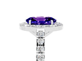 White gold Oval Cut Halo Diamond Ring with Pavé Band and Three-Prong Setting_13