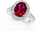 White gold Oval Cut Halo Diamond Ring with Pavé Band and Three-Prong Setting_13