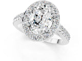White gold Oval Cut Halo Diamond Ring with Pavé Band and Three-Prong Setting_13