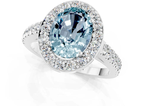 White gold Oval Cut Halo Diamond Ring with Pavé Band and Three-Prong Setting_13