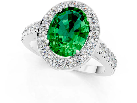 White gold Oval Cut Halo Diamond Ring with Pavé Band and Three-Prong Setting_13