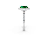 White gold Oval Cut Halo Diamond Ring with Pavé Band and Three-Prong Setting_14