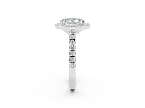 White gold Oval Cut Halo Diamond Ring with Pavé Band and Three-Prong Setting_14