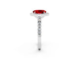White gold Oval Cut Halo Diamond Ring with Pavé Band and Three-Prong Setting_14