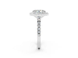 White gold Oval Cut Halo Diamond Ring with Pavé Band and Three-Prong Setting_14