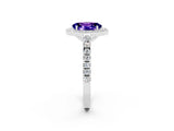 White gold Oval Cut Halo Diamond Ring with Pavé Band and Three-Prong Setting_14