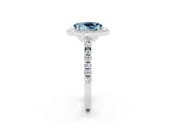 White gold Oval Cut Halo Diamond Ring with Pavé Band and Three-Prong Setting_14